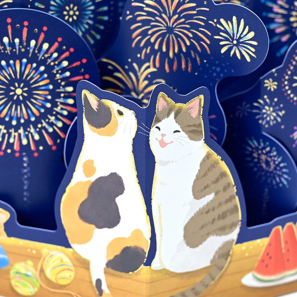 3D-Kort - Katter & Japanska Fyrverkerier