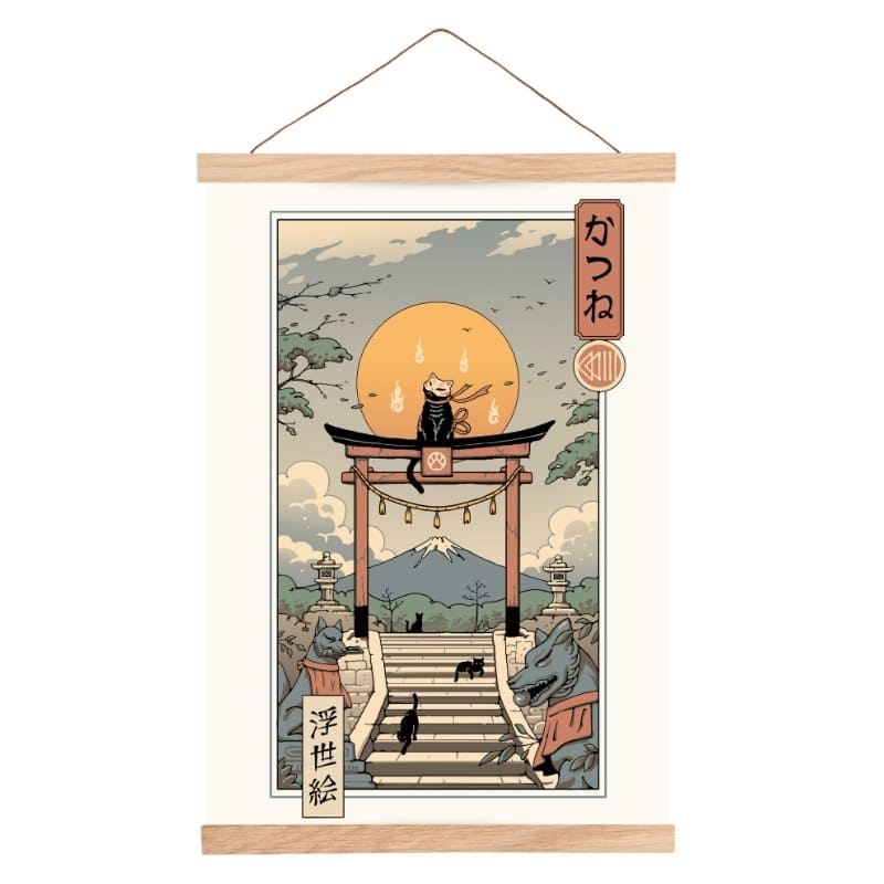 Japansk Ukiyo-e Neko Inari-affisch - A3
