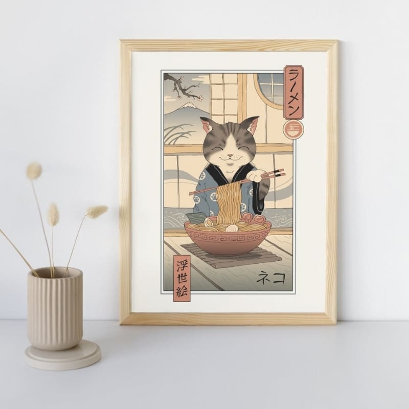 Japansk Ukiyo-e Neko Ramen-affisch - A3
