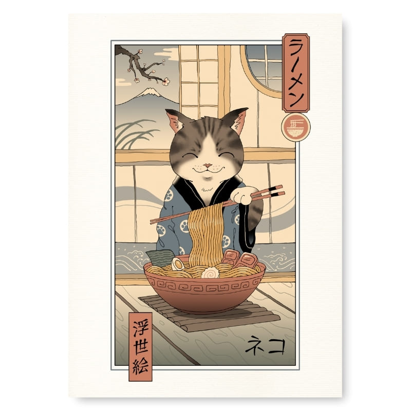 Japansk Ukiyo-e Neko Ramen-affisch - A3