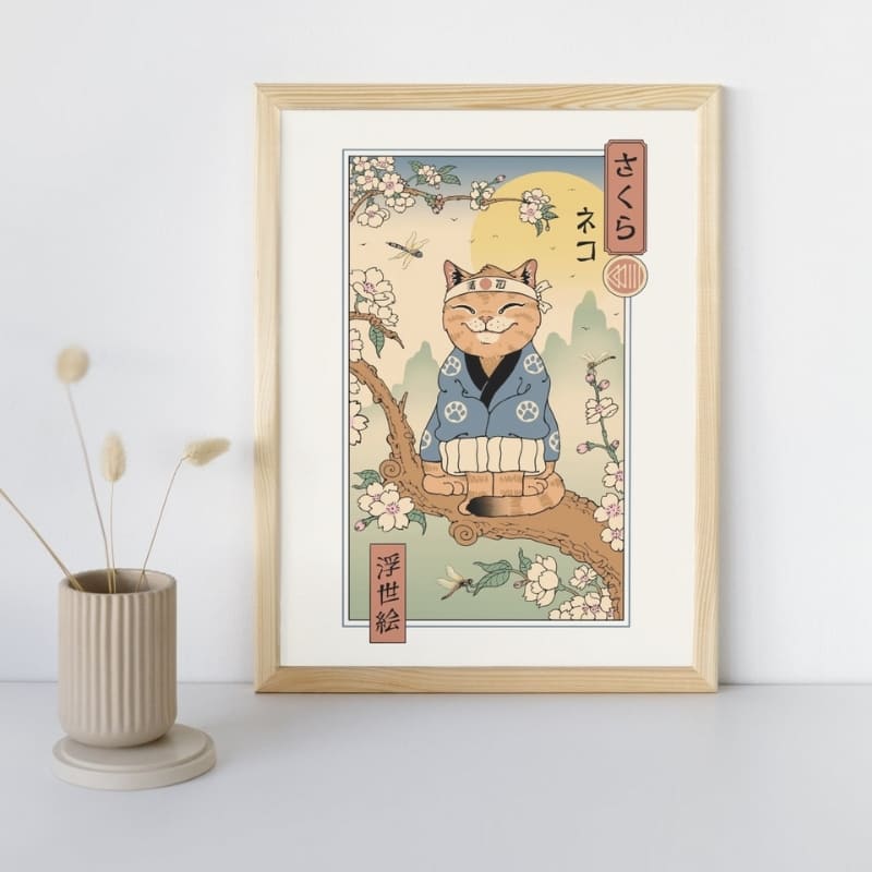 Japansk Ukiyo-e Neko Sakura-affisch - A3