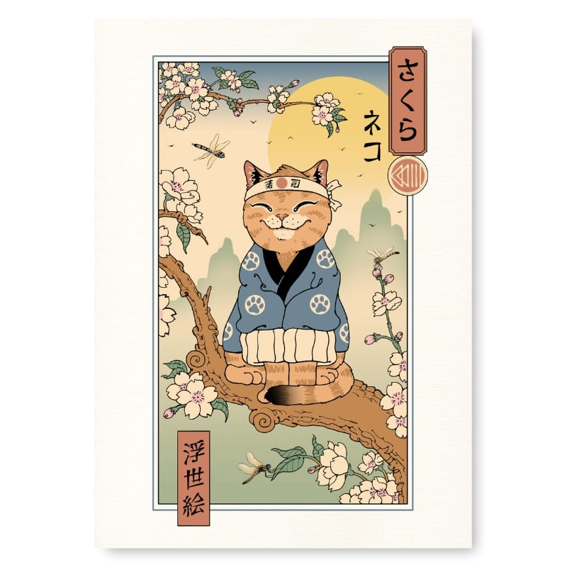Japansk Ukiyo-e Neko Sakura-affisch - A3