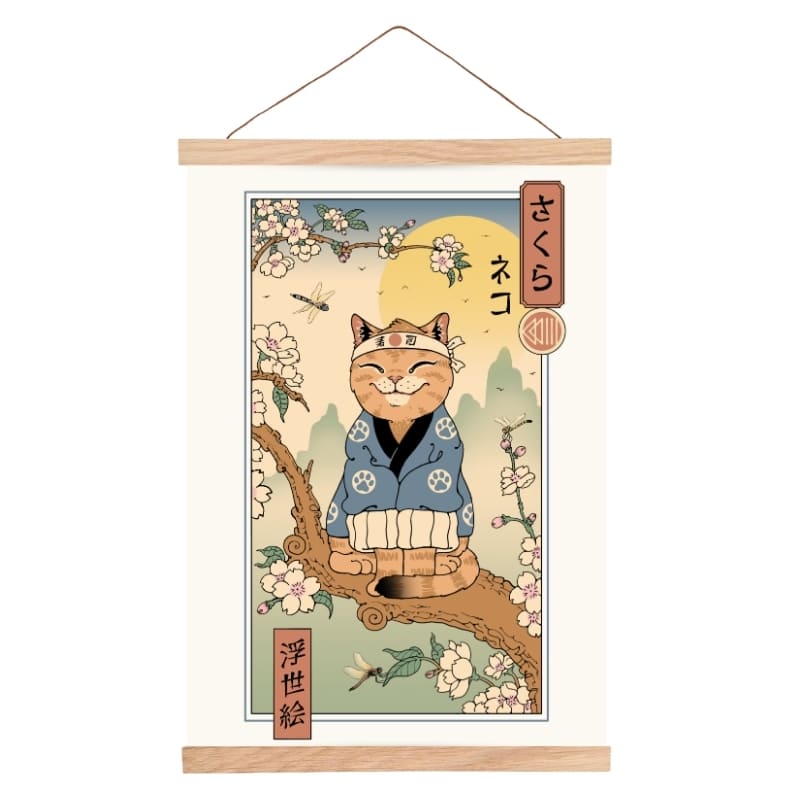 Japansk Ukiyo-e Neko Sakura-affisch - A3