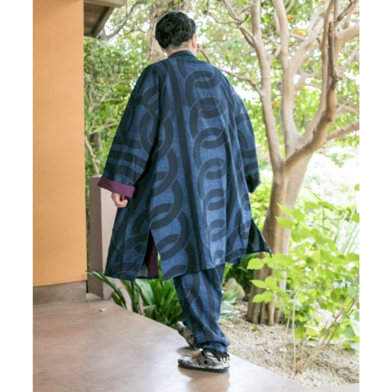 Blå haori kimono för män En storlek