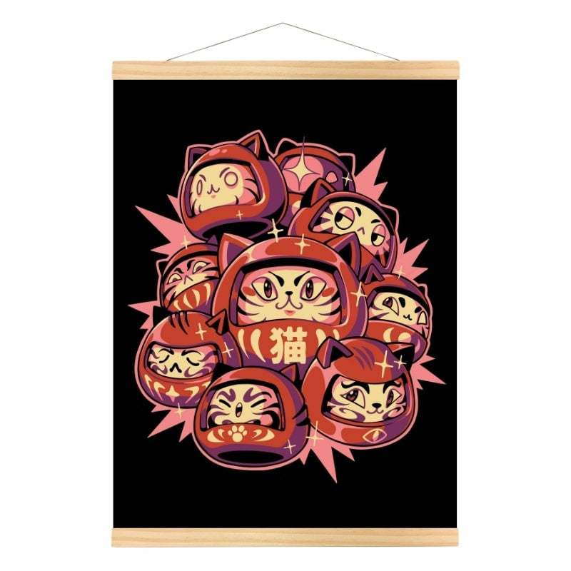 Daruma Cat Japanese Poster A3