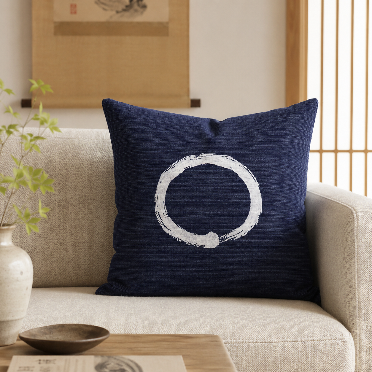 Ensō Blått japanskt kuddfodral - 50x50 cm
