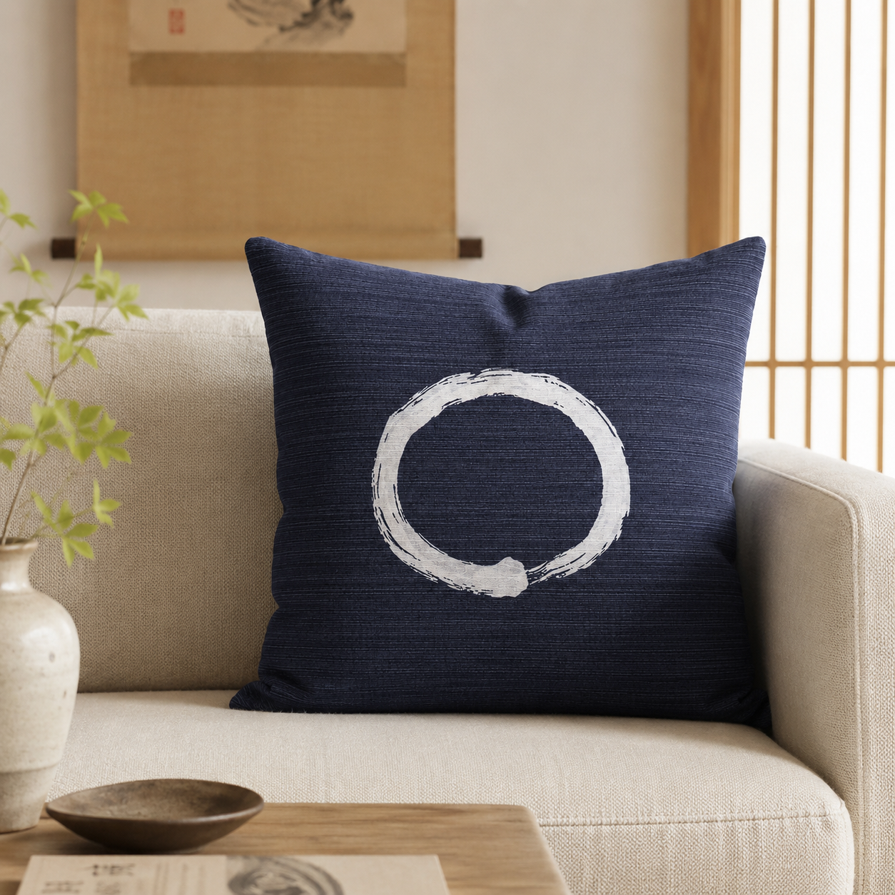 Ensō Blått japanskt kuddfodral - 50x50 cm