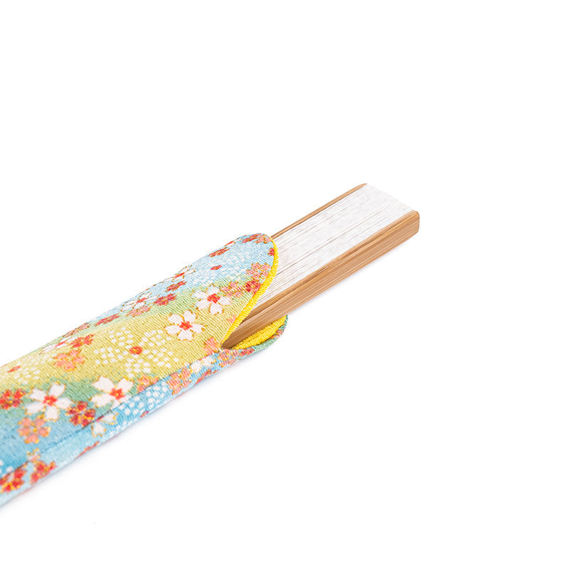Fodral för Japansk Solfjäder - Yuzen Blågröna Blommor