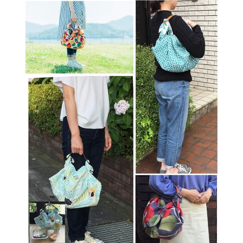 Furoshiki väska med läderhandtag