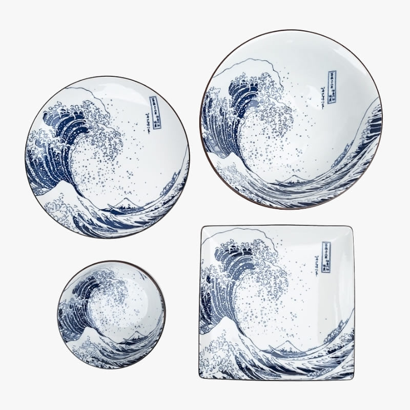 Hokusai japansk fyrkantig tallrik