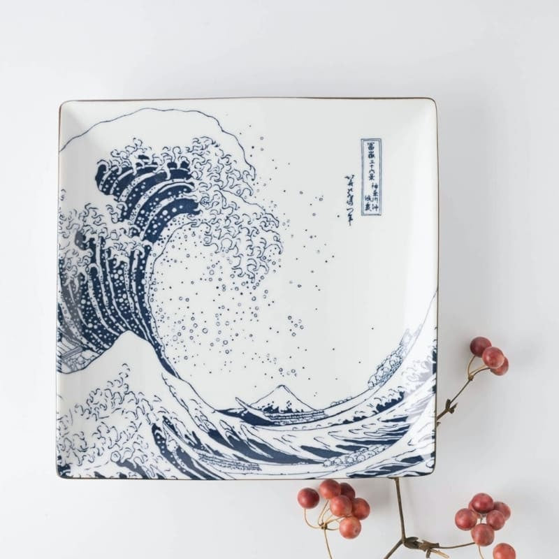 Hokusai japansk fyrkantig tallrik