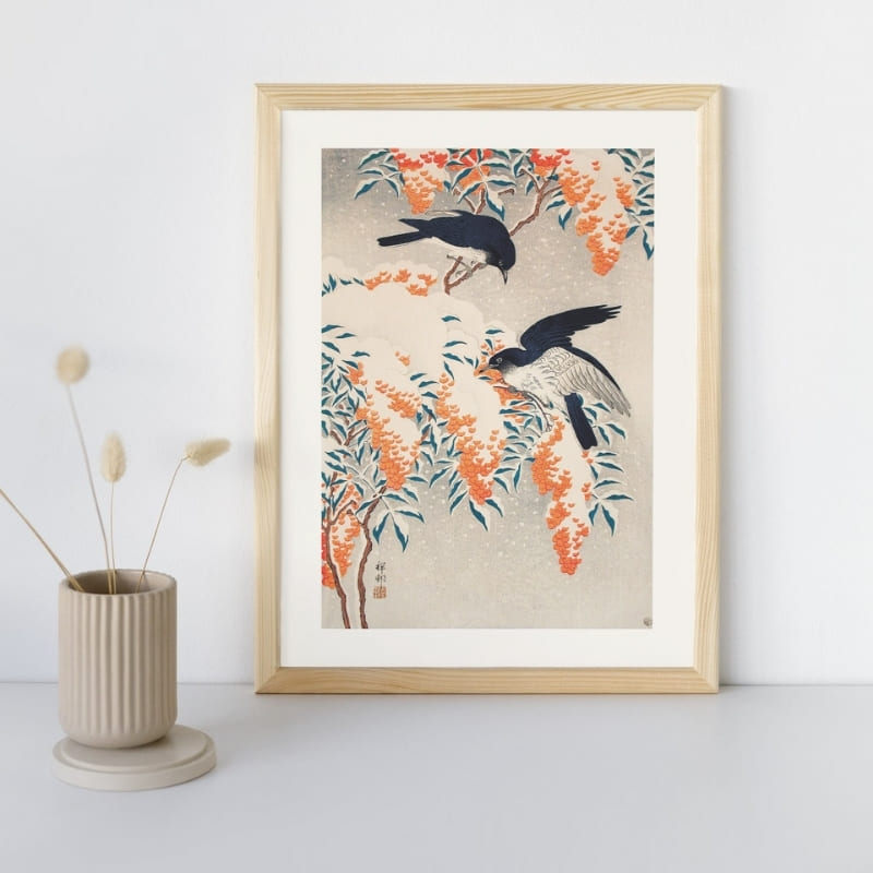 Japansk affisch - Nandina under snön A3