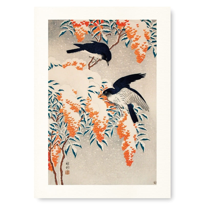 Japansk affisch - Nandina under snön A3