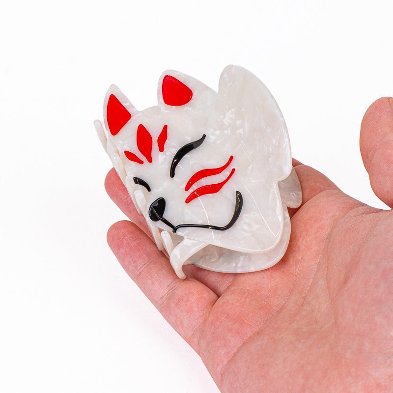 Japansk hårklämma med kitsune-mask
