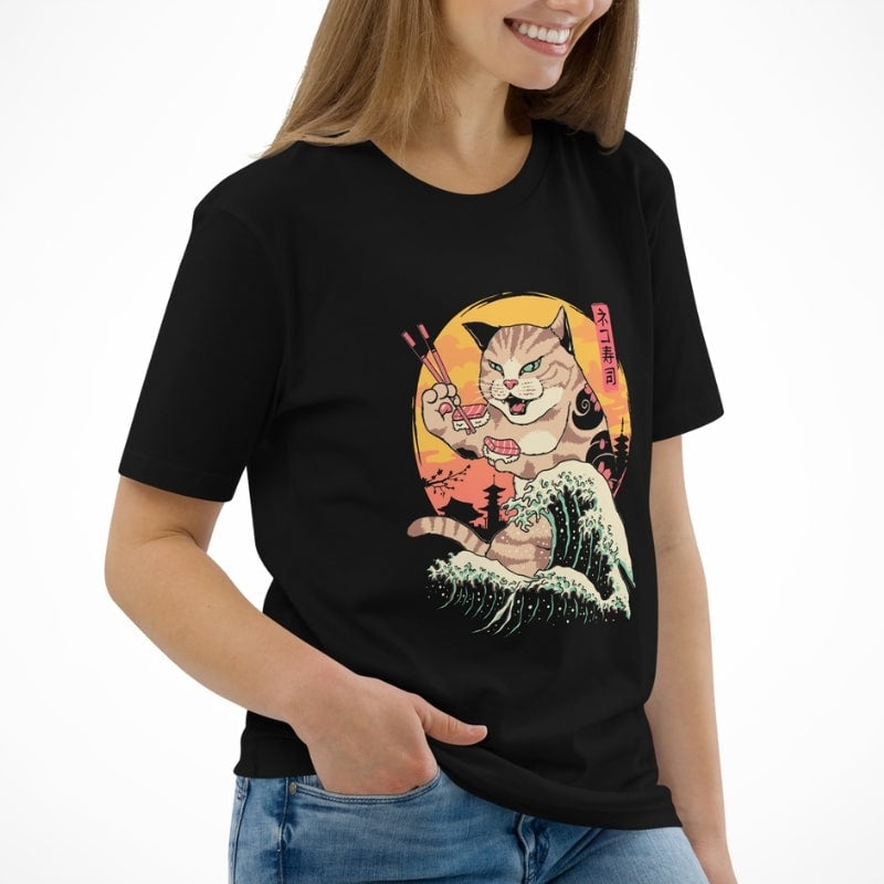 Japansk Kaiju Neko Sushi T shirt