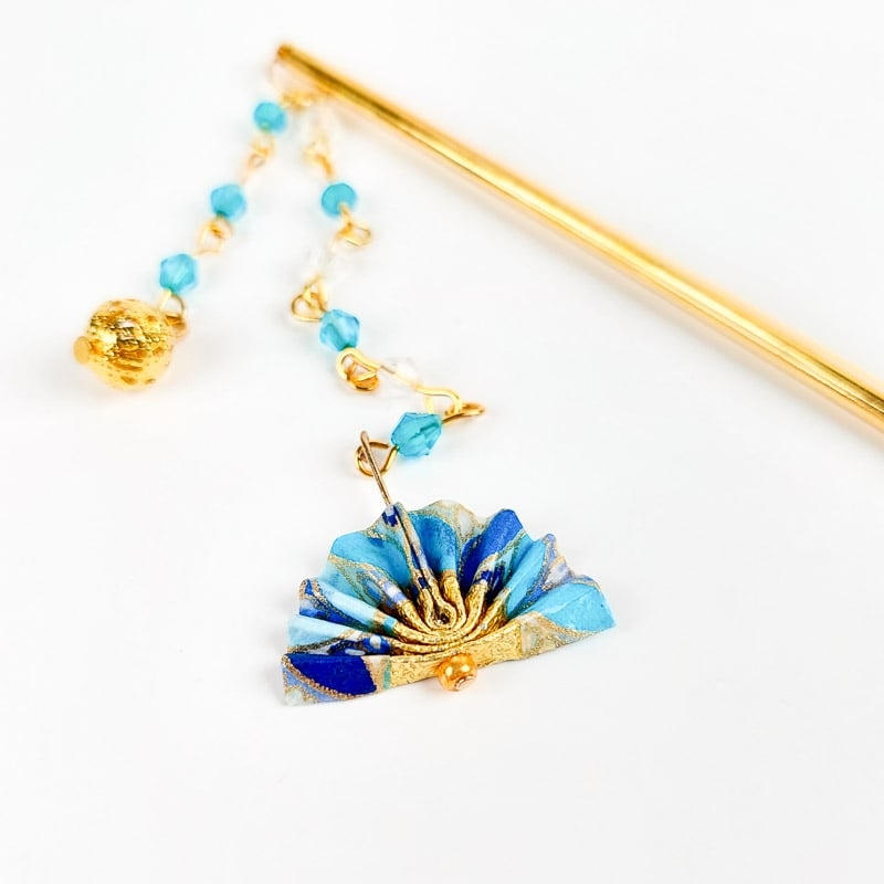 Japansk Kanzashi blå solfjäder