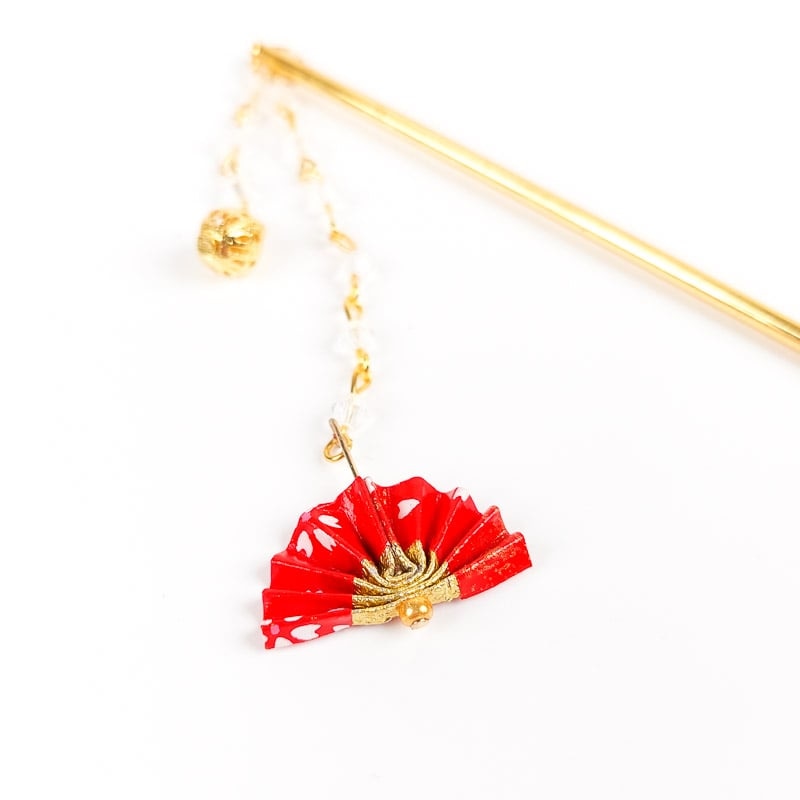 Japansk Kanzashi röd solfjäder