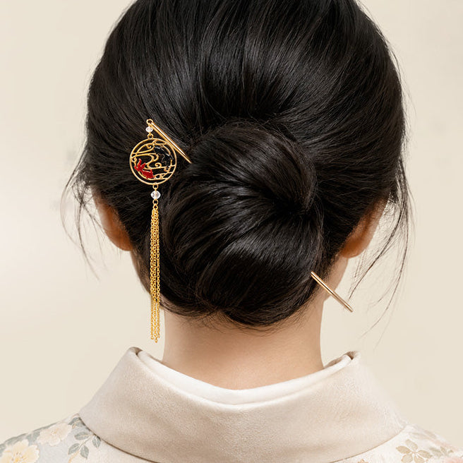 Japansk Kanzashi - Röd & Svart Fisk
