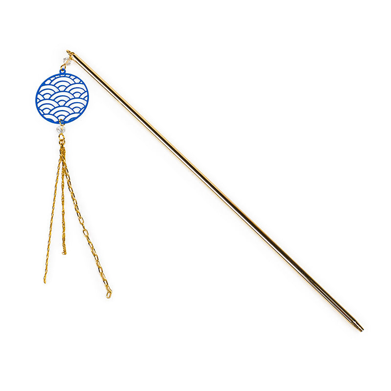 Japansk Kanzashi - Seigaiha Blå