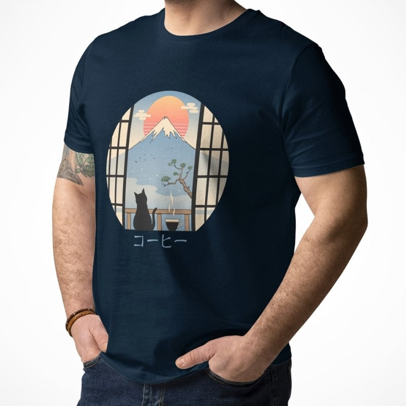 Japansk katt och Fuji berget T shirt