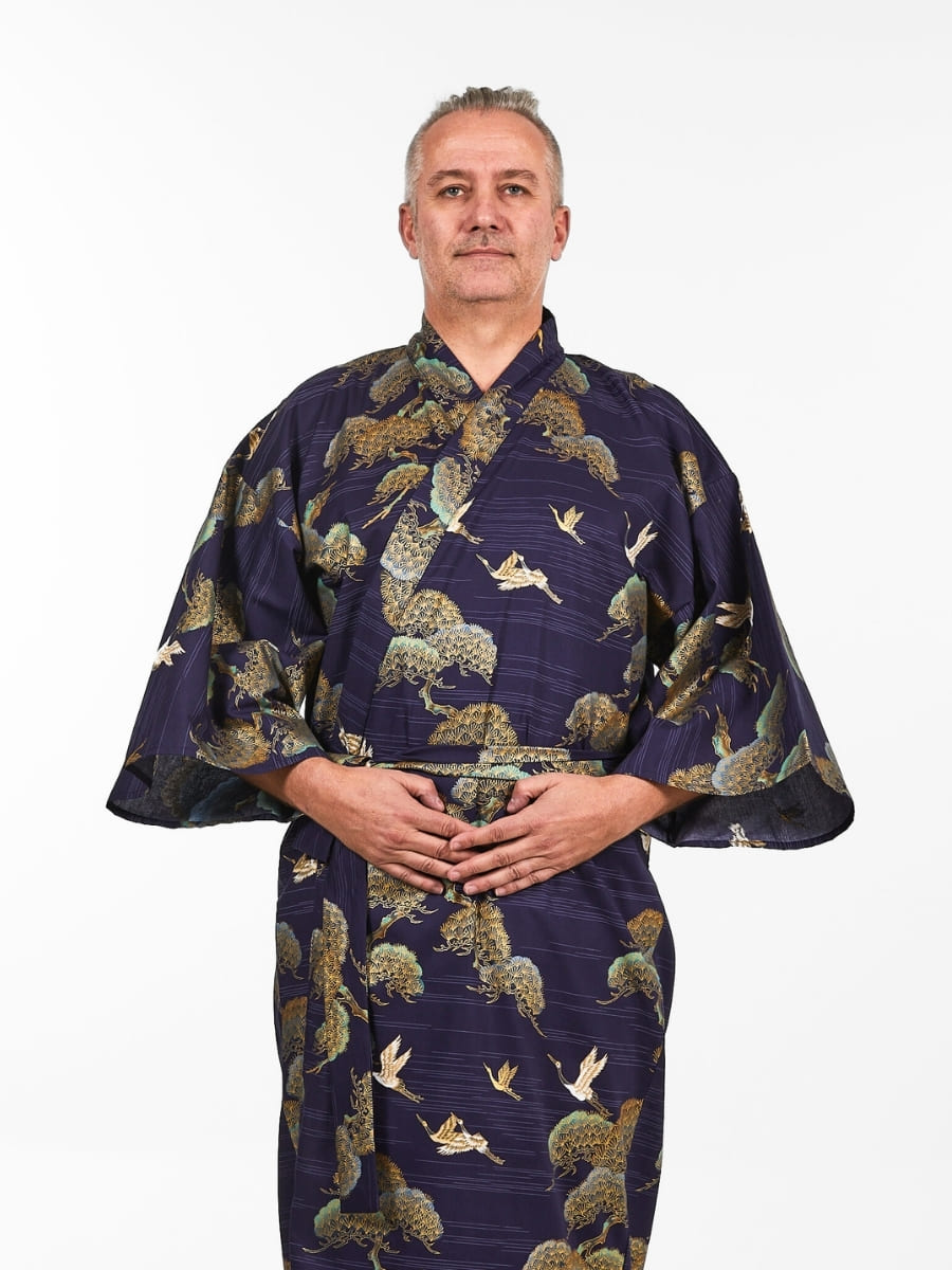 Japansk Kimono Crane & Pine för män En storlek