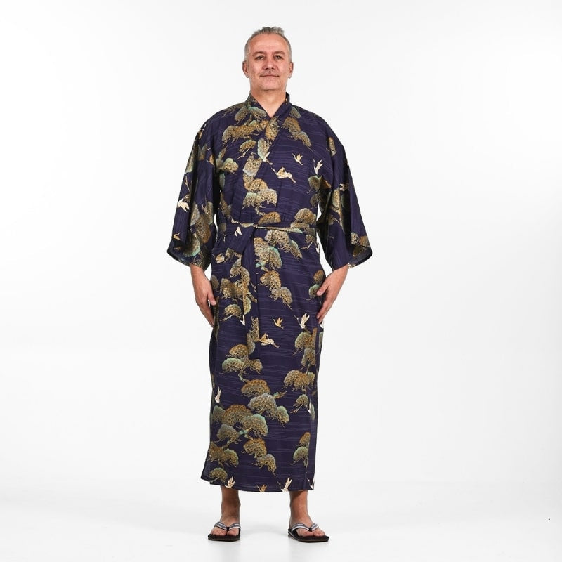 Japansk Kimono Crane & Pine för män En storlek