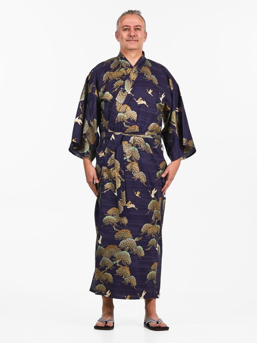 Japansk Kimono Crane & Pine för män En storlek