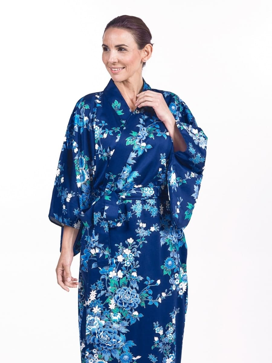 Japansk Kimono för kvinnor Blå Hana En storlek