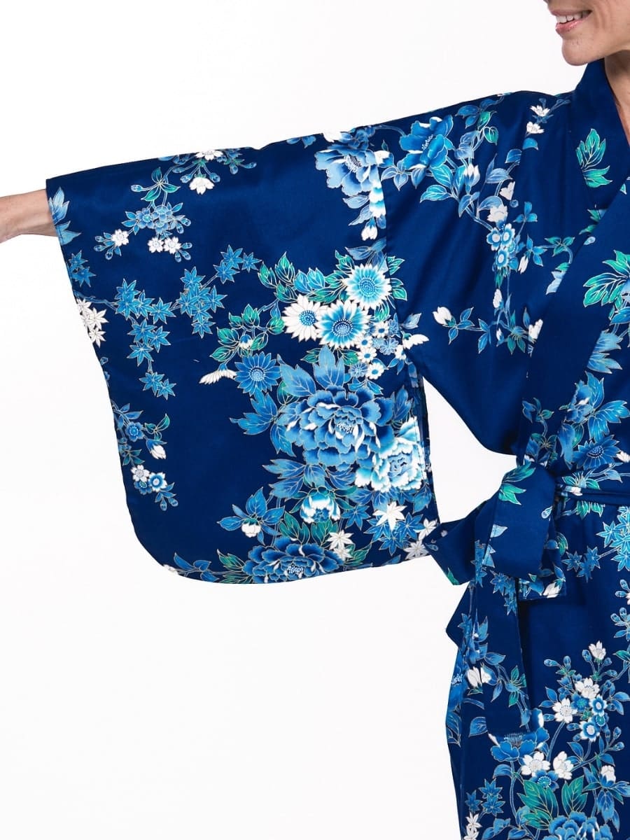 Japansk Kimono för kvinnor Blå Hana En storlek