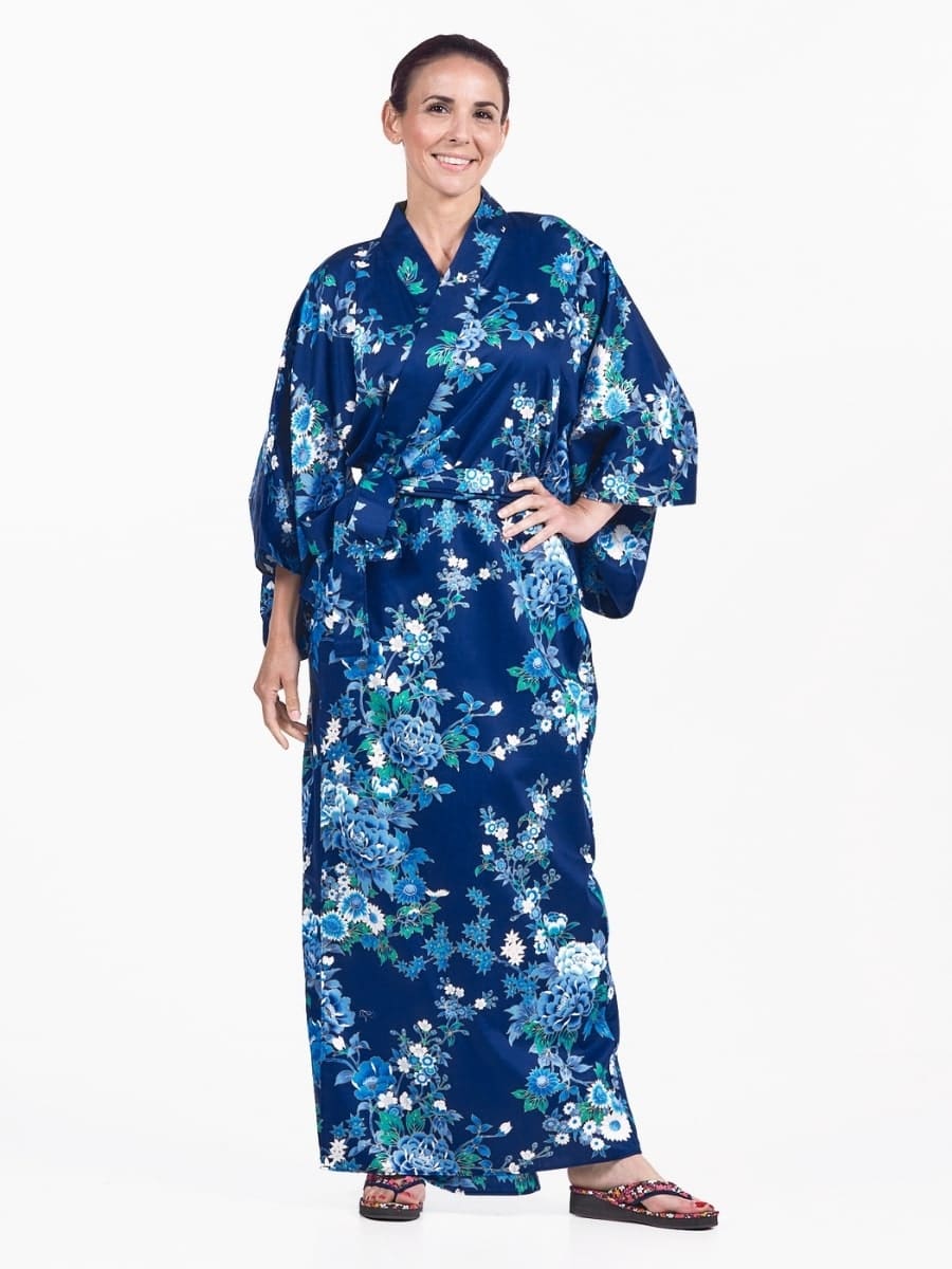 Japansk Kimono för kvinnor Blå Hana En storlek