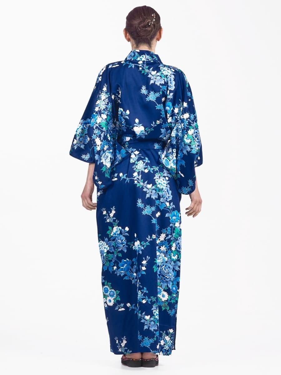 Japansk Kimono för kvinnor Blå Hana En storlek
