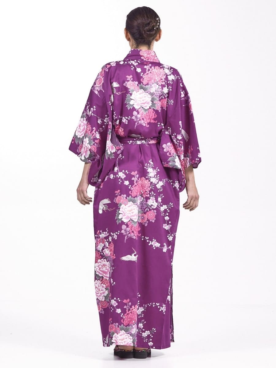 Japansk kimono för kvinnor Lila Peony & Crane En storlek