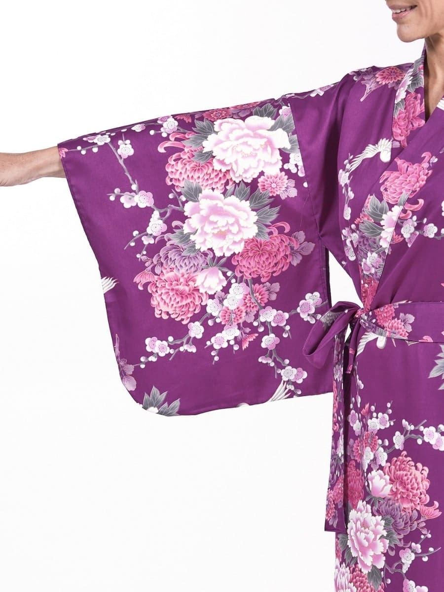 Japansk kimono för kvinnor Lila Peony & Crane En storlek