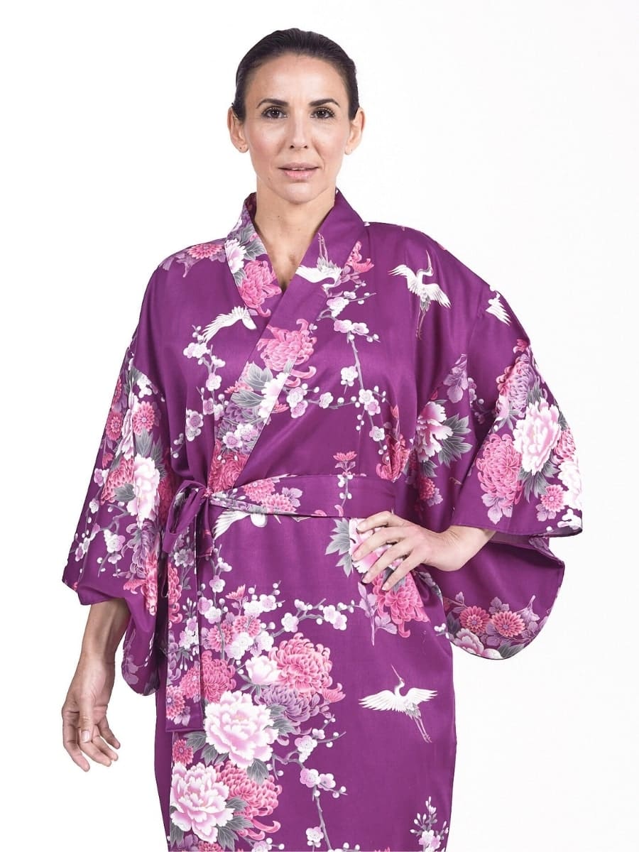 Japansk kimono för kvinnor Lila Peony & Crane En storlek