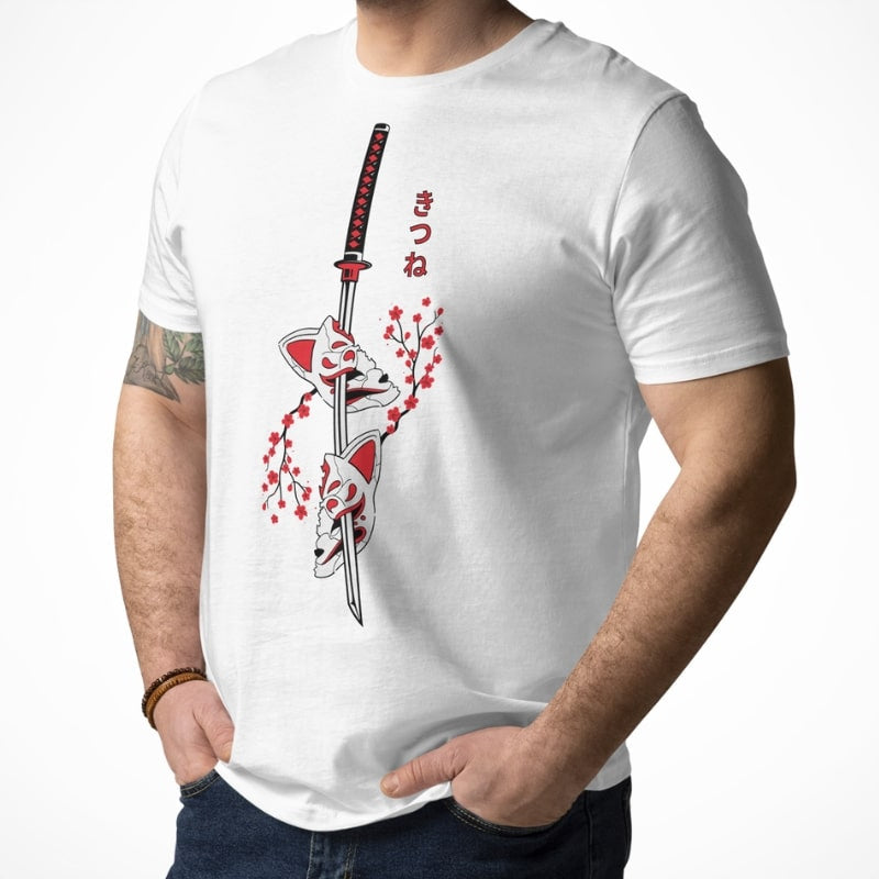 Japansk Kitsune Sakura T shirt