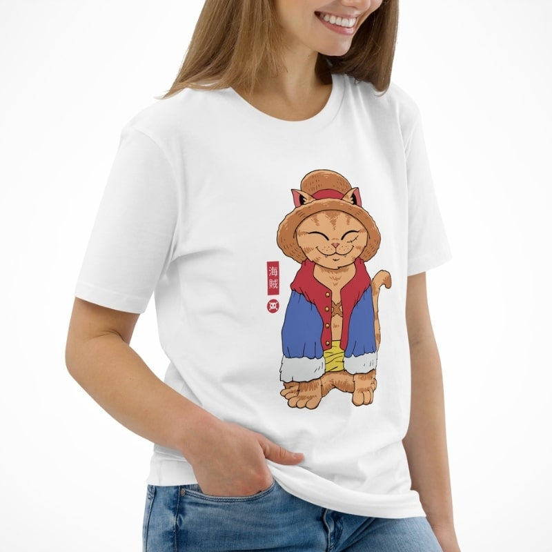 Japansk Neko Stråhatt T shirt