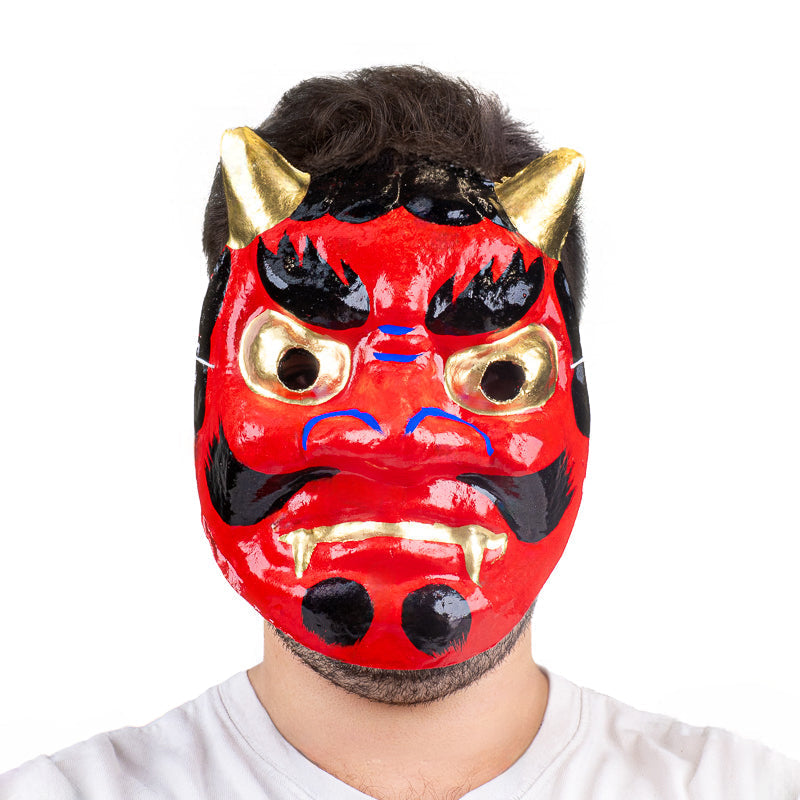 Japansk Oni-mask i Papier-maché - Röd