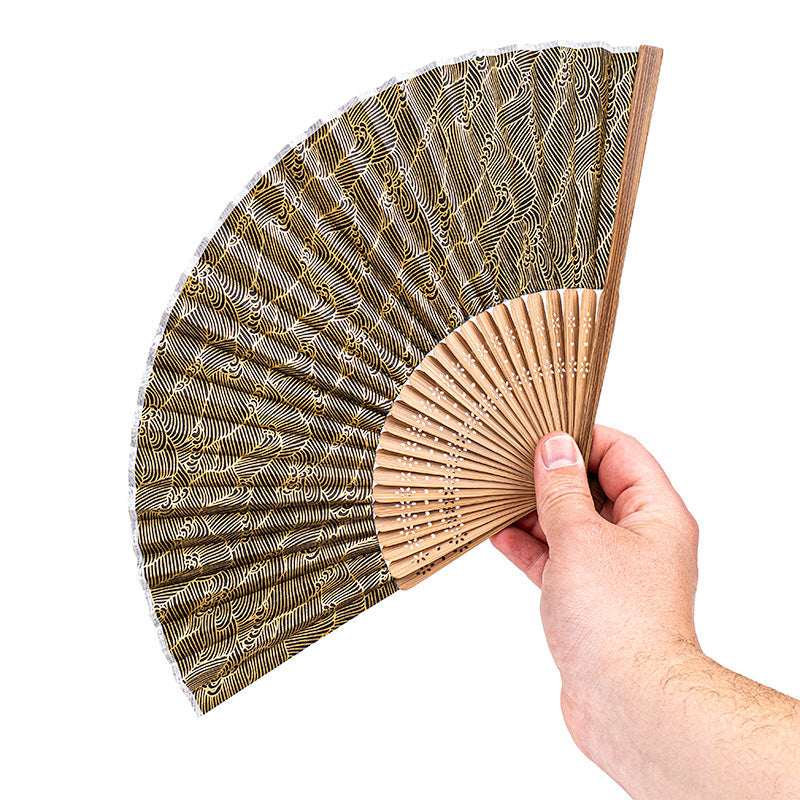 Japansk Solfjäder Mino Washi - Svarta Vågor
