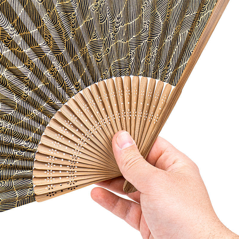 Japansk Solfjäder Mino Washi - Svarta Vågor