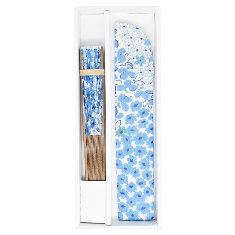 Japansk solfjäder och blå blomväska