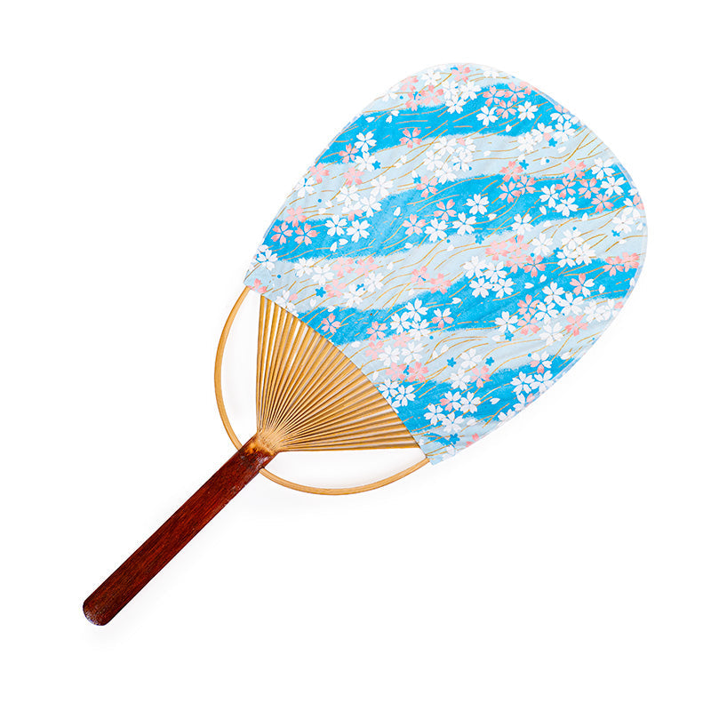 Japansk Solfjäder Uchiwa Washi Sakura Blå