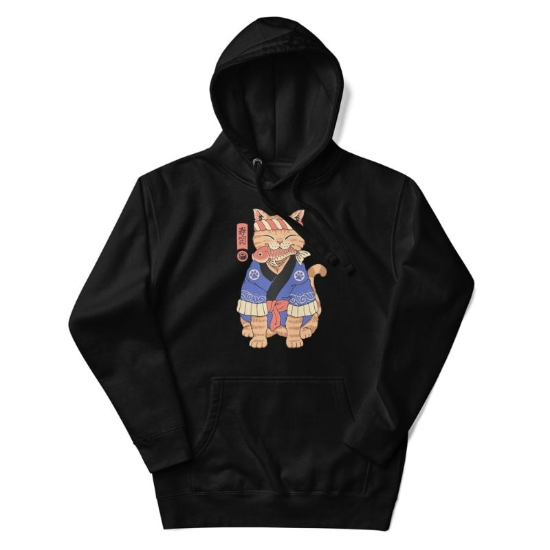 Japansk sweatshirt Neko Sushi Master S / Noir