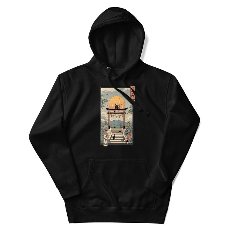 Japansk sweatshirt Ukiyo e Neko Inari S / Noir