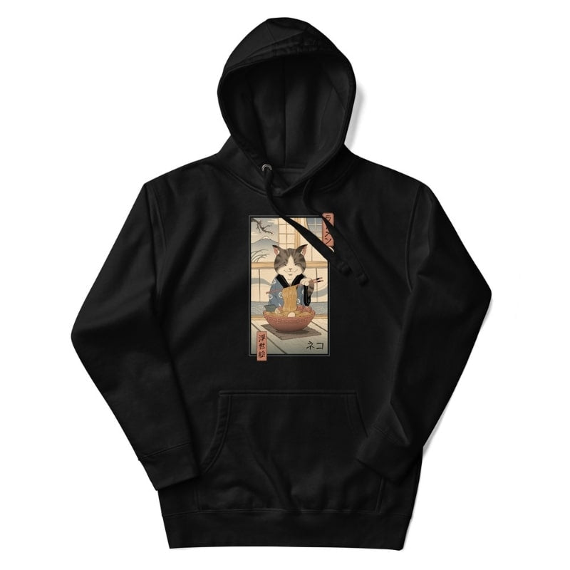 Japansk sweatshirt Ukiyo e Neko Ramen S / Noir
