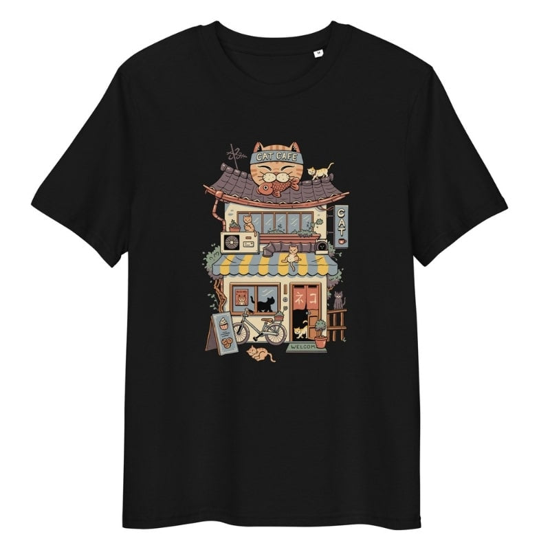Japansk T shirt Neko Café S / Noir