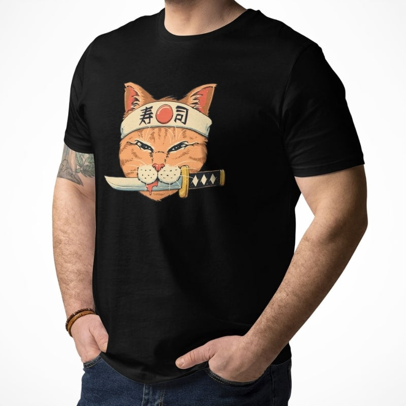 Japansk T shirt Neko Sushi Katana