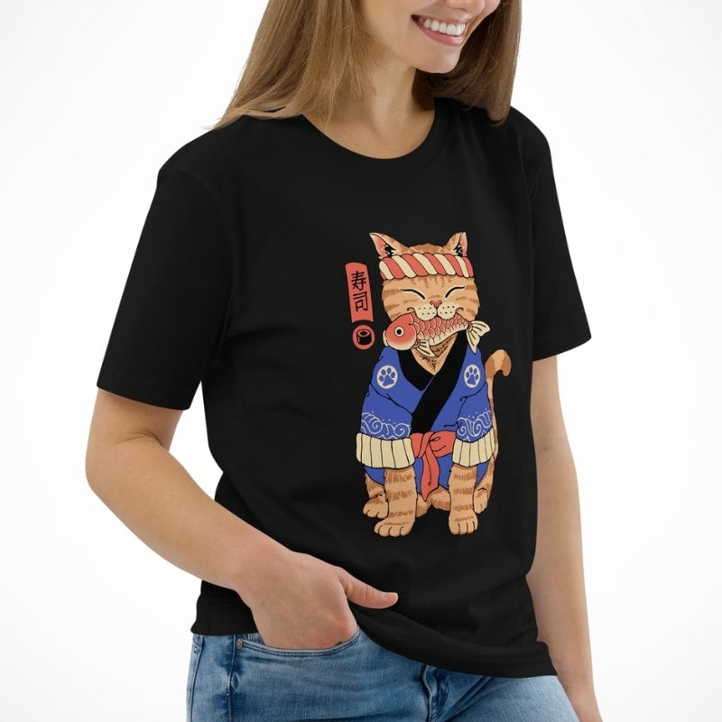 Japansk T shirt Neko Sushi Master