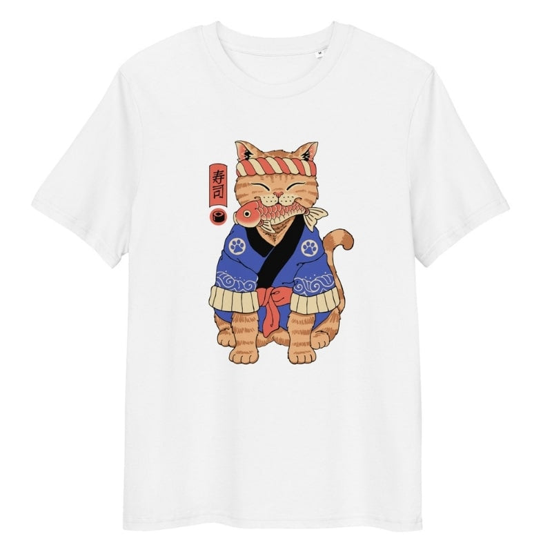 Japansk T shirt Neko Sushi Master S / Blanc
