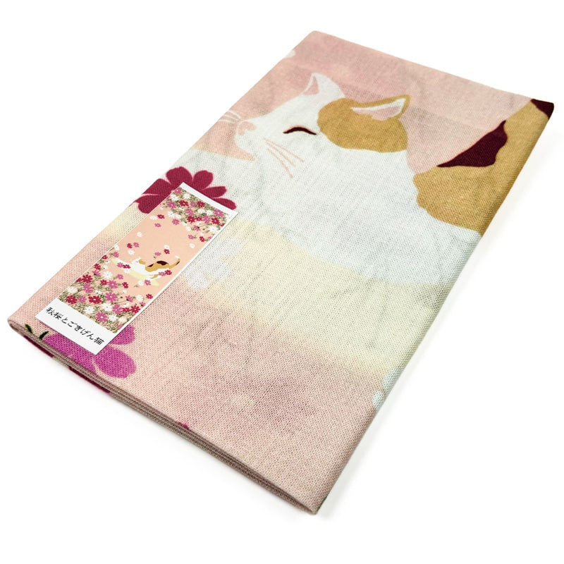 Japansk Tenugui katt och blommor