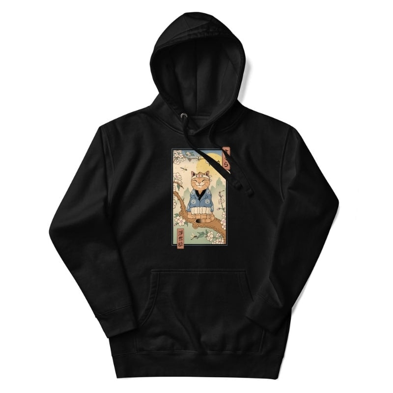 Japansk tröja Ukiyo e Neko Sakura S / Noir